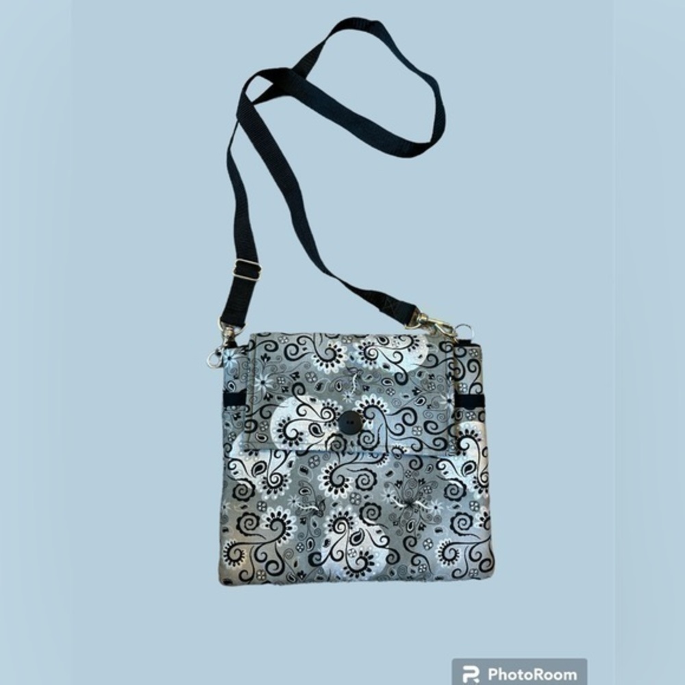 Handmade, beautiful, black and gray paisley Crossbody bag